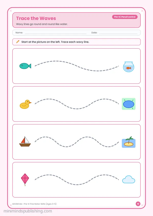 Trace the Waves — free printable Pre-K worksheet