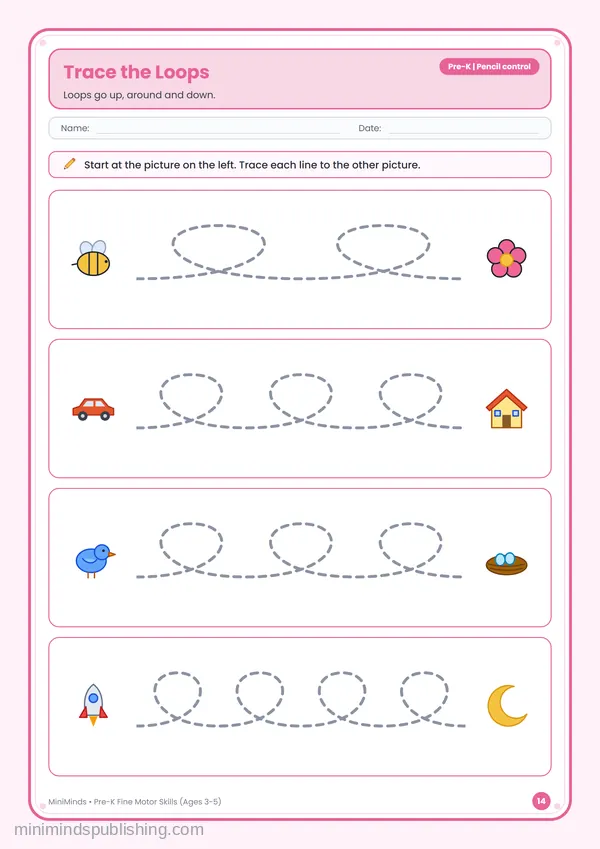 Trace the Loops — free printable Pre-K worksheet