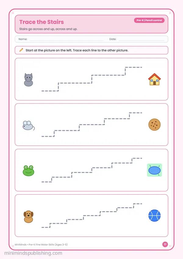 Trace the Stairs — free printable Pre-K worksheet