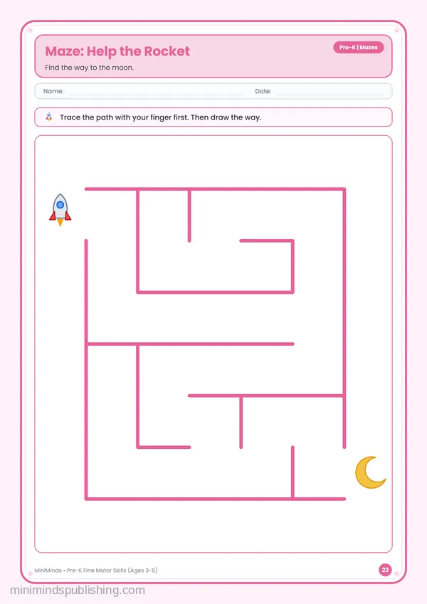 Maze: Help the Rocket — free printable Pre-K worksheet