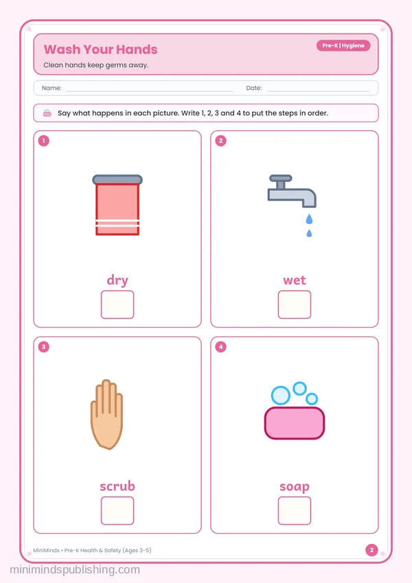 Wash Your Hands — free printable Pre-K worksheet