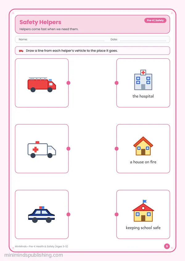 Safety Helpers — free printable Pre-K worksheet