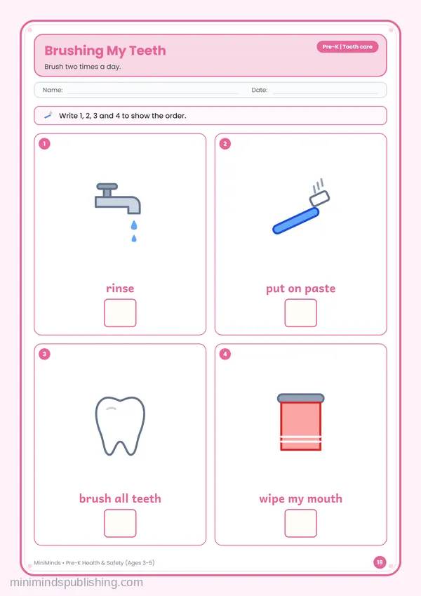 Brushing My Teeth — free printable Pre-K worksheet