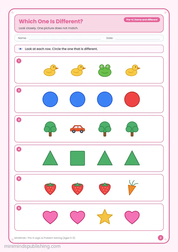 Which One Is Different? — free printable Pre-K worksheet
