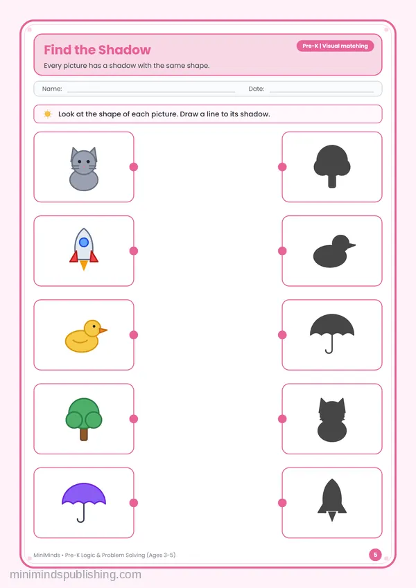 Find the Shadow — free printable Pre-K worksheet