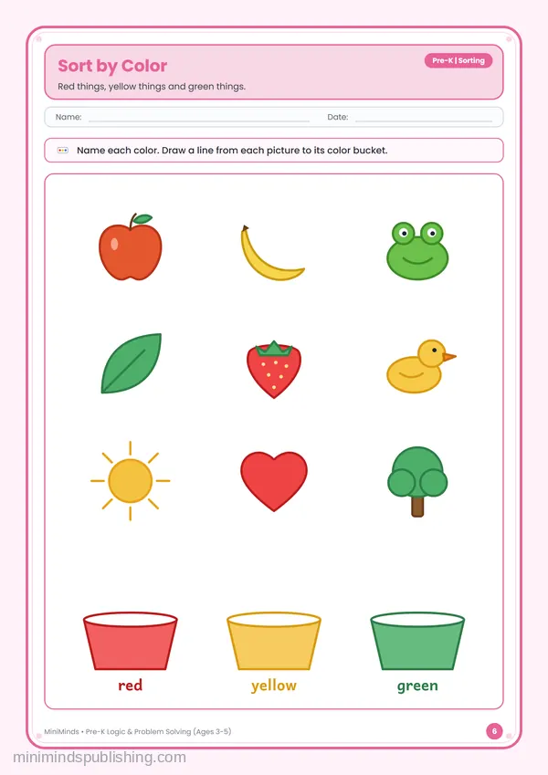 Sort by Color — free printable Pre-K worksheet