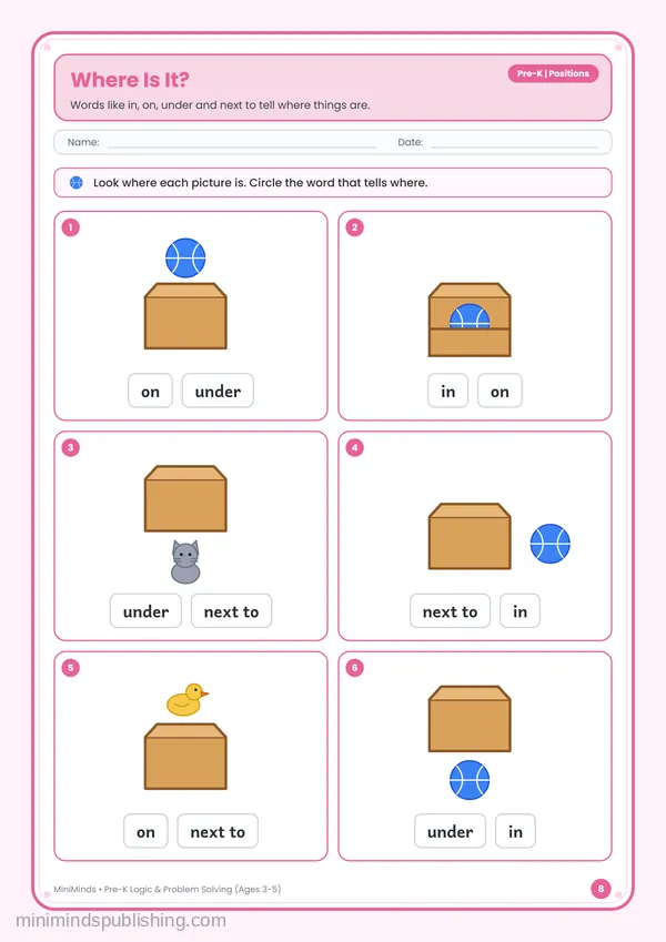 Where Is It? — free printable Pre-K worksheet
