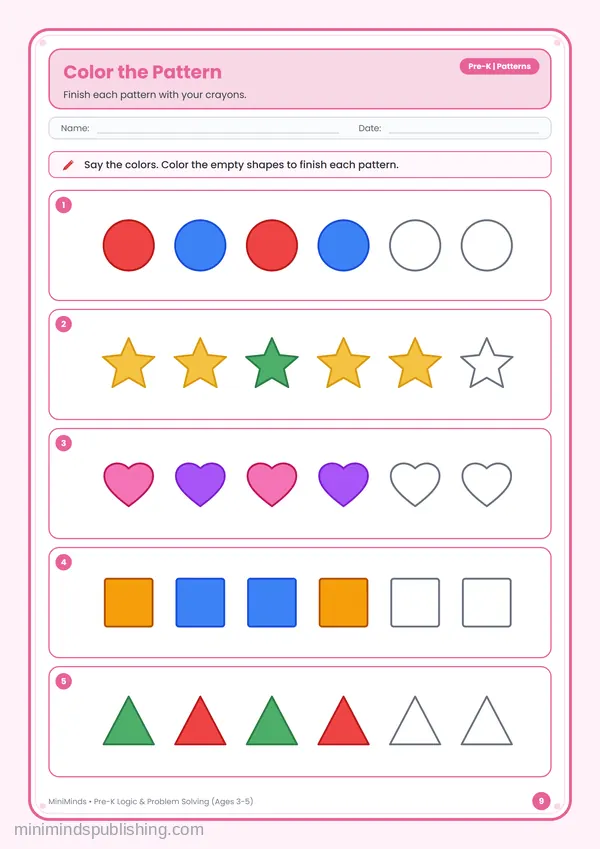 Color the Pattern — free printable Pre-K worksheet