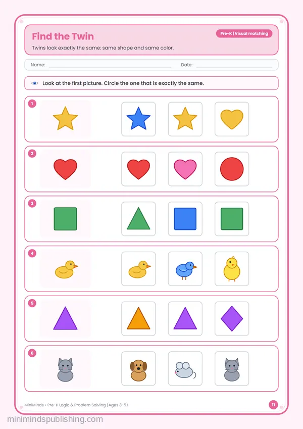 Find the Twin — free printable Pre-K worksheet