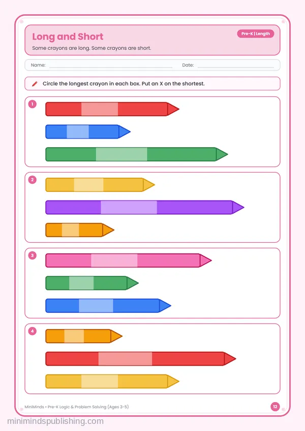 Long and Short — free printable Pre-K worksheet