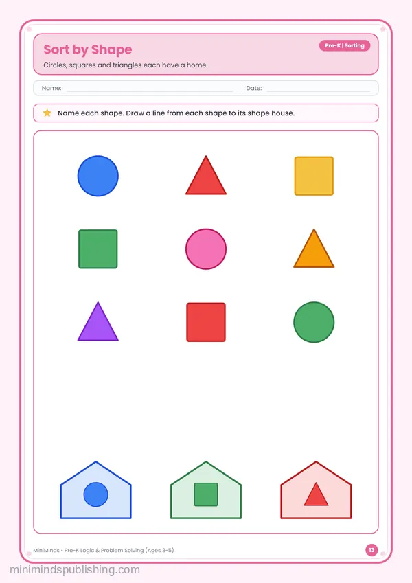 Sort by Shape — free printable Pre-K worksheet