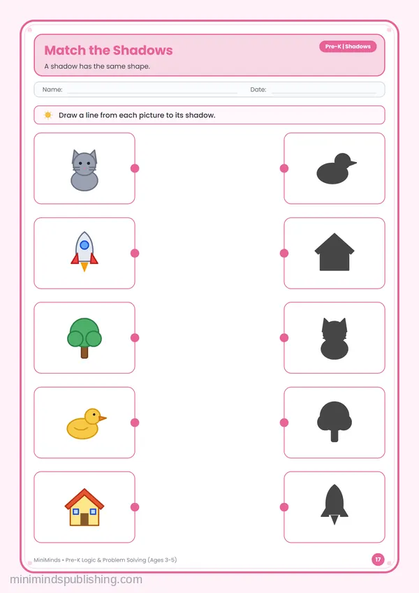 Match the Shadows — free printable Pre-K worksheet