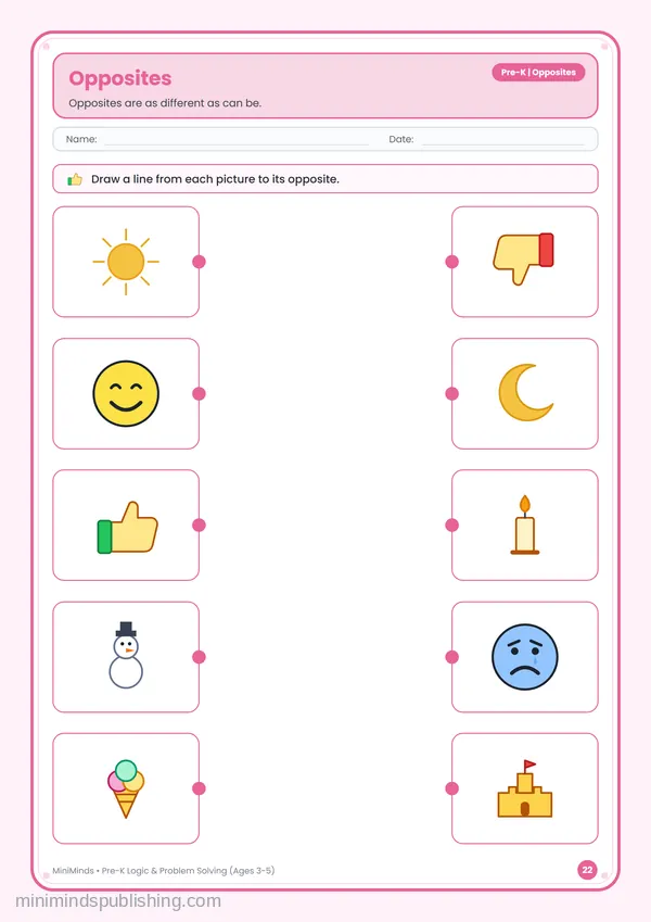 Opposites — free printable Pre-K worksheet