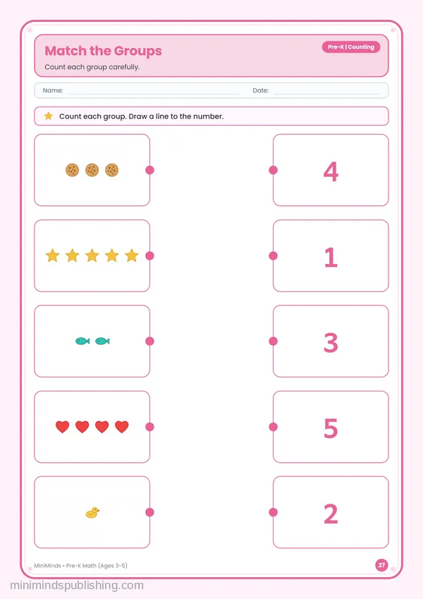 Match the Groups — free printable Pre-K math worksheet for ages 3-5