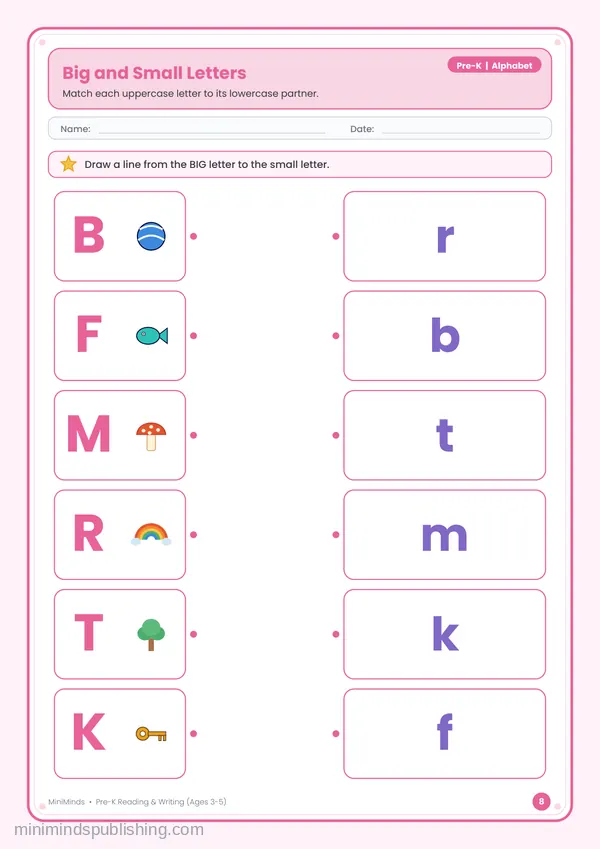Big and Small Letters — free printable Pre-K reading & writing worksheet for ages 3-5