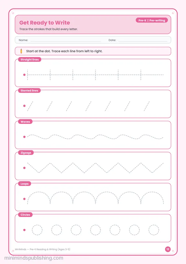 Get Ready to Write — free printable Pre-K reading & writing worksheet for ages 3-5