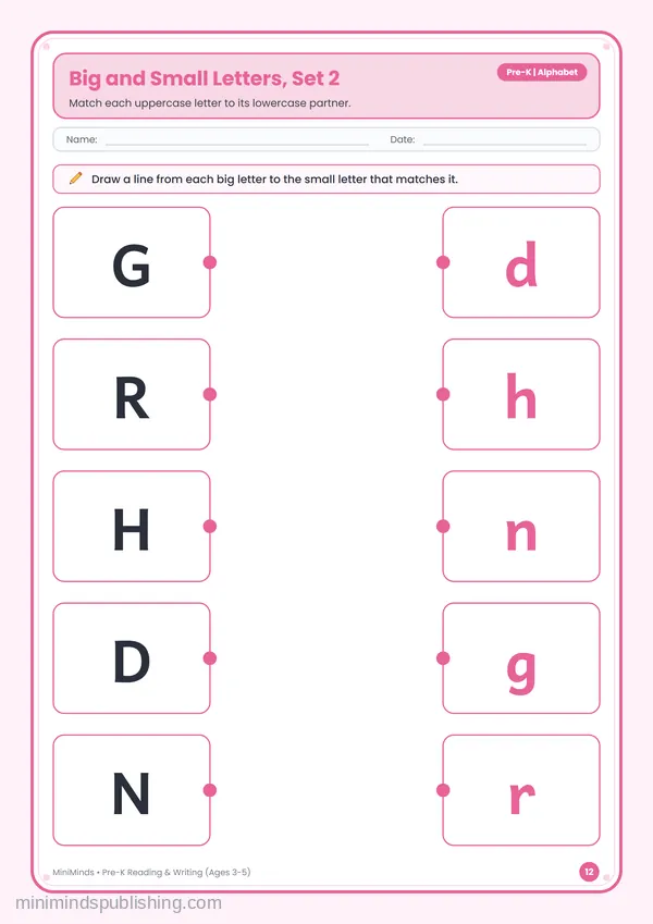 Big and Small Letters, Set 2 — free printable Pre-K reading & writing worksheet for ages 3-5
