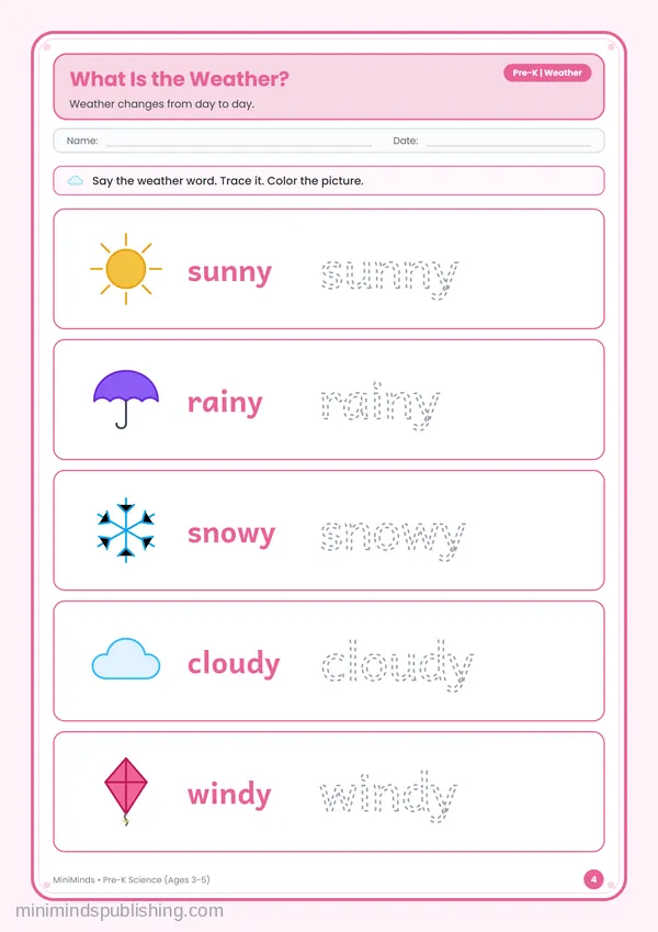 What Is the Weather? — free printable Pre-K worksheet