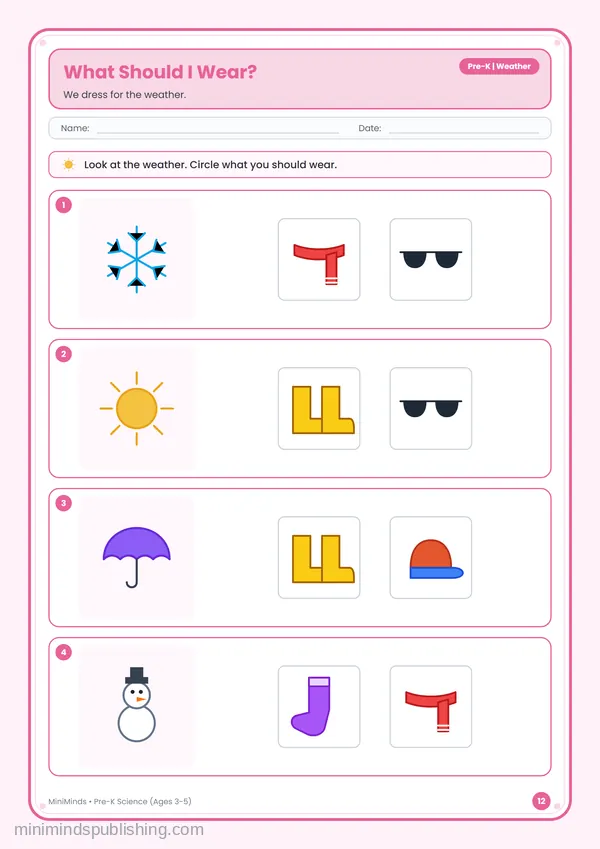 What Should I Wear? — free printable Pre-K worksheet