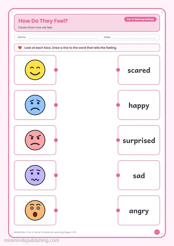 How Do They Feel? — free printable Pre-K worksheet