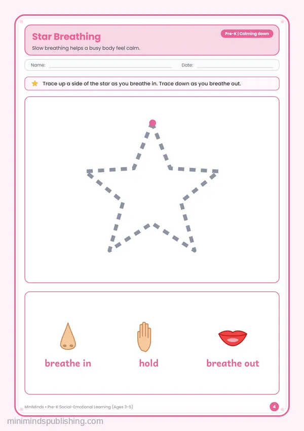 Star Breathing — free printable Pre-K worksheet