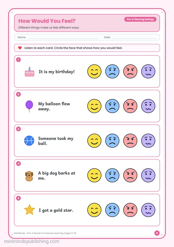 How Would You Feel? — free printable Pre-K worksheet