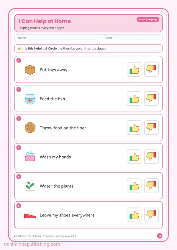 I Can Help at Home — free printable Pre-K worksheet