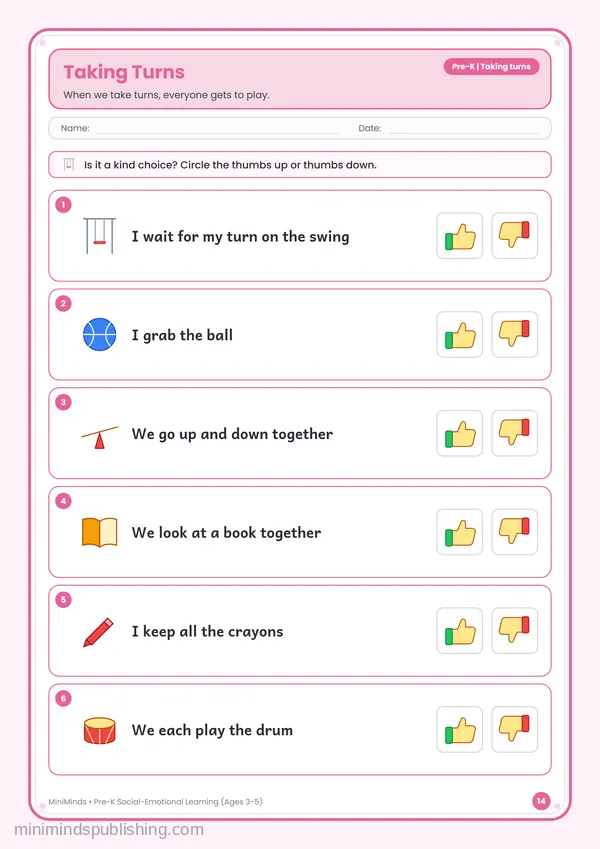 Taking Turns — free printable Pre-K worksheet