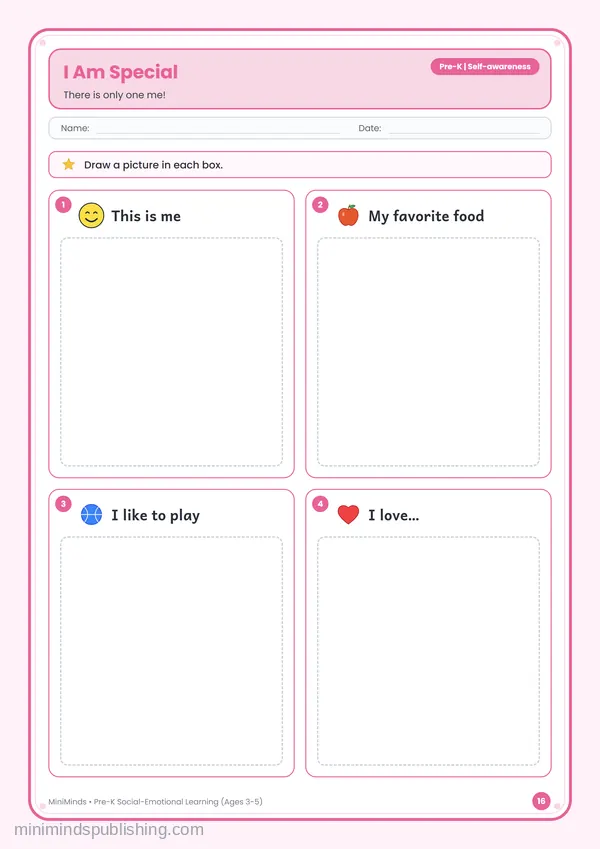 I Am Special — free printable Pre-K worksheet