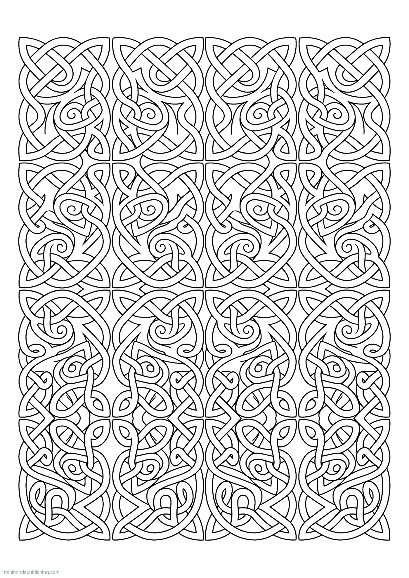 Panel of Interlaced Celtic Knotwork โ free printable intricate patterns coloring page for adults