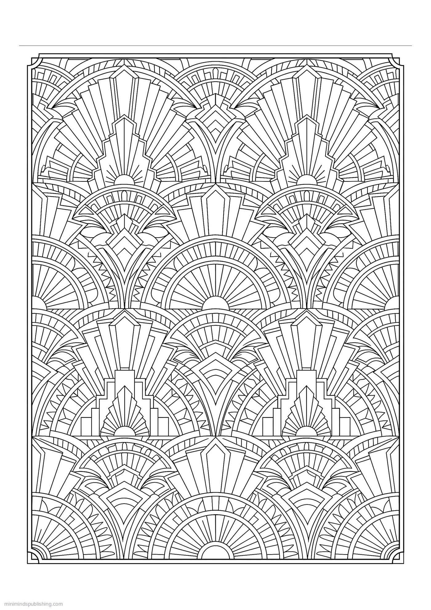 Art Deco Pattern of Stepped Fans and Rays โ free printable intricate patterns coloring page for adults