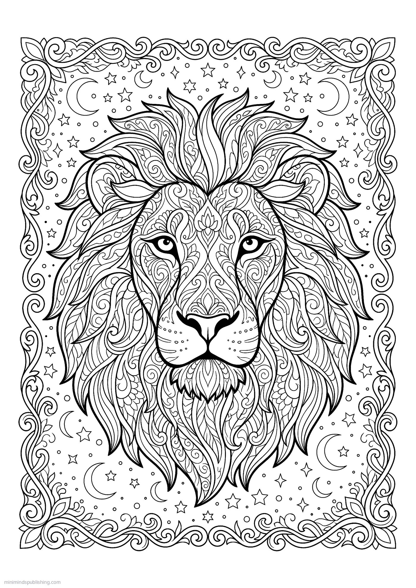 Leo Lion, Mane Filled with Decorative Pattern โ free printable zodiac signs coloring page for adults