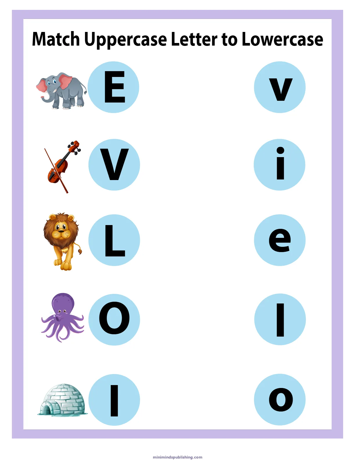 Match Letters 5 — free printable match letters activity sheet for ages 5-7