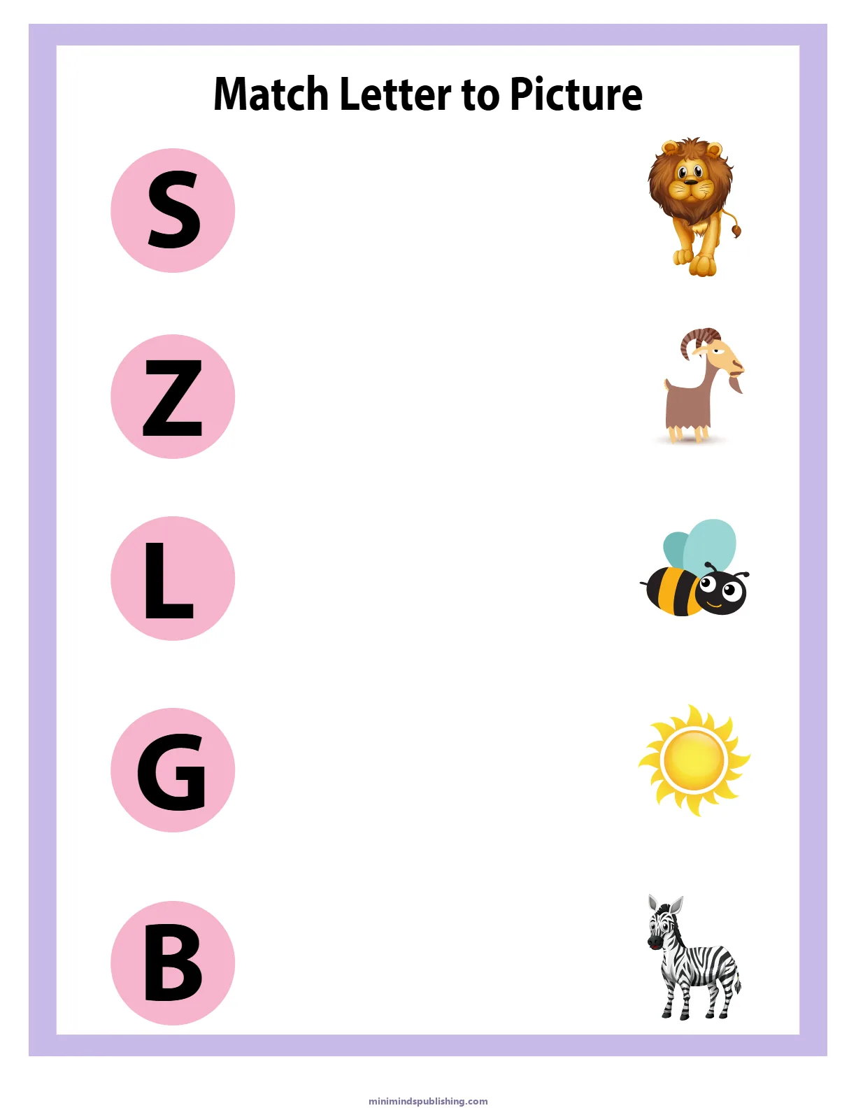 Match Letters 10 — free printable match letters activity sheet for ages 5-7