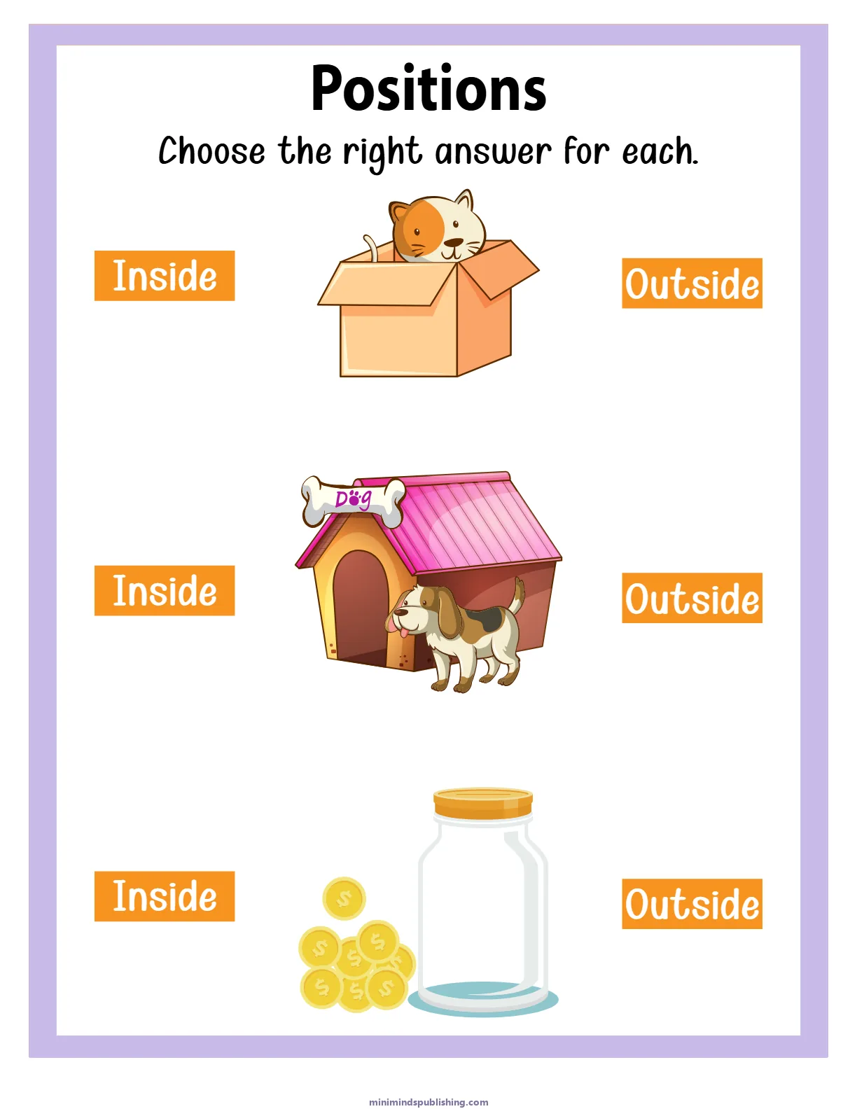 Positions 3 — free printable positions activity sheet for ages 3-6