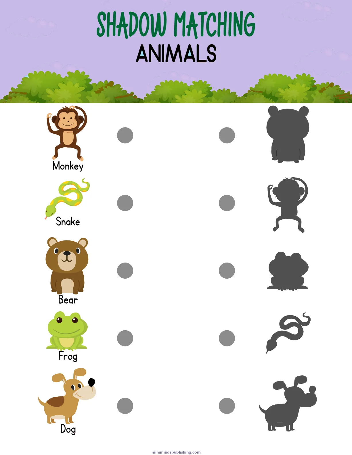Shadow Matching 3 — free printable shadow matching activity sheet for ages 3-6