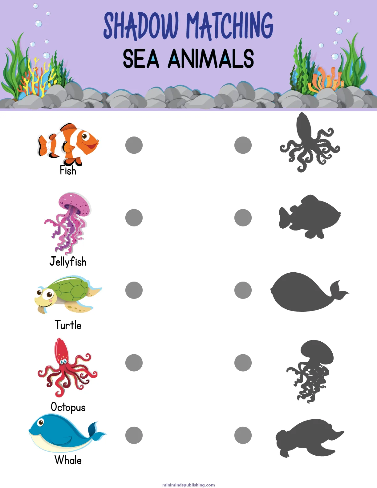 Shadow Matching 4 — free printable shadow matching activity sheet for ages 3-6