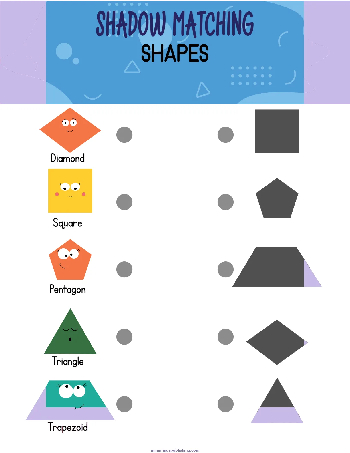 Shadow Matching 15 — free printable shadow matching activity sheet for ages 3-6