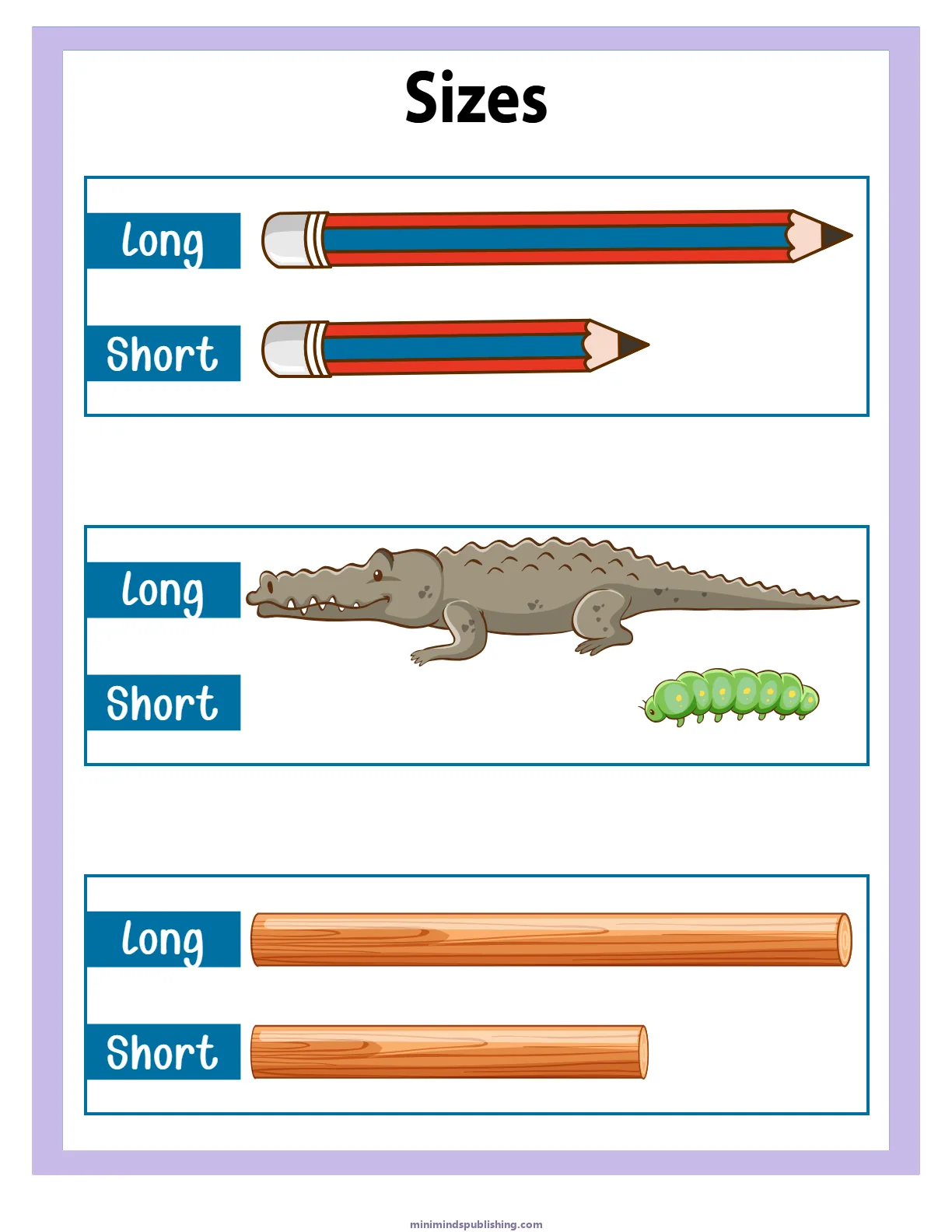 Sizes 2 — free printable sizes activity sheet for ages 3-6