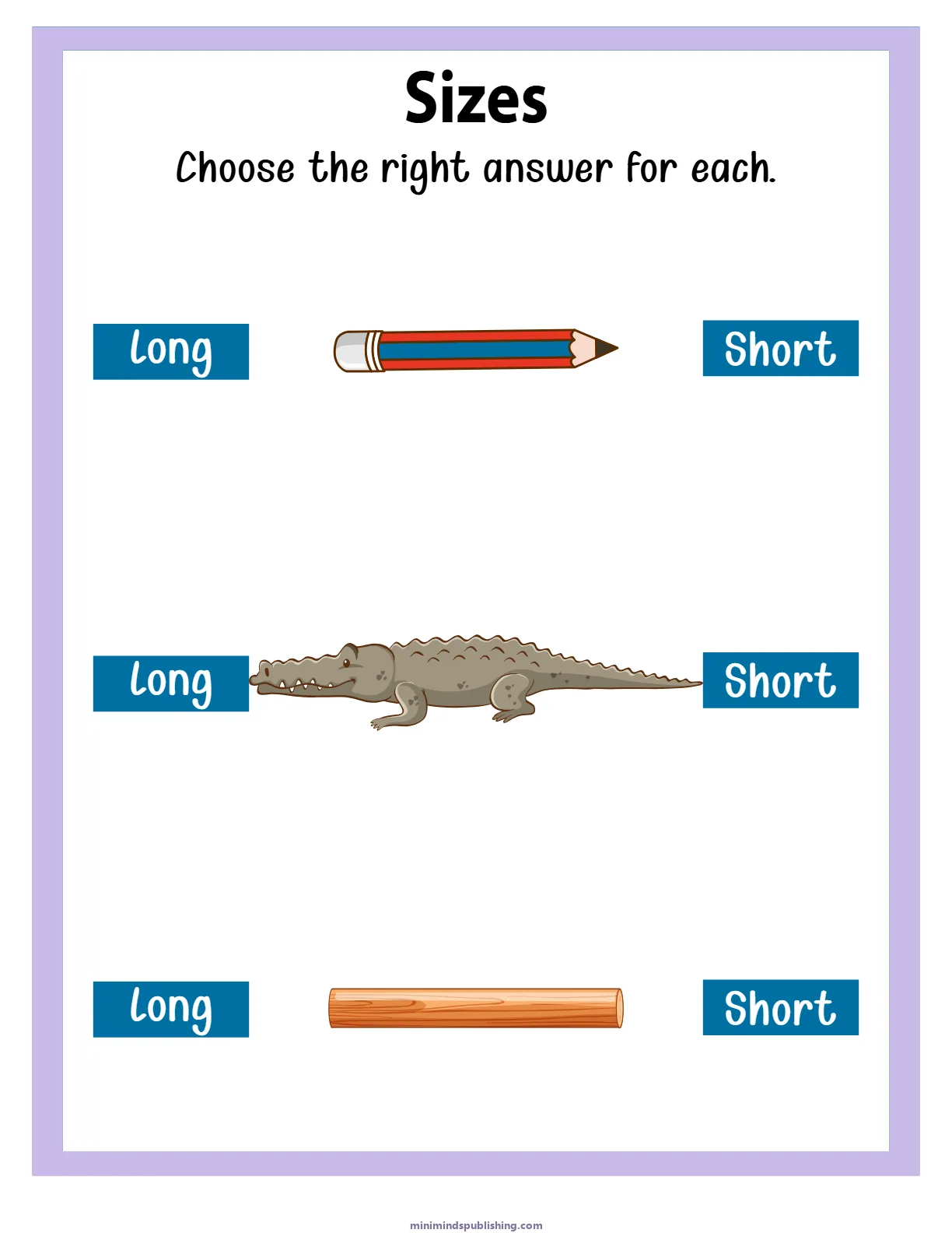 Sizes 3 — free printable sizes activity sheet for ages 3-6