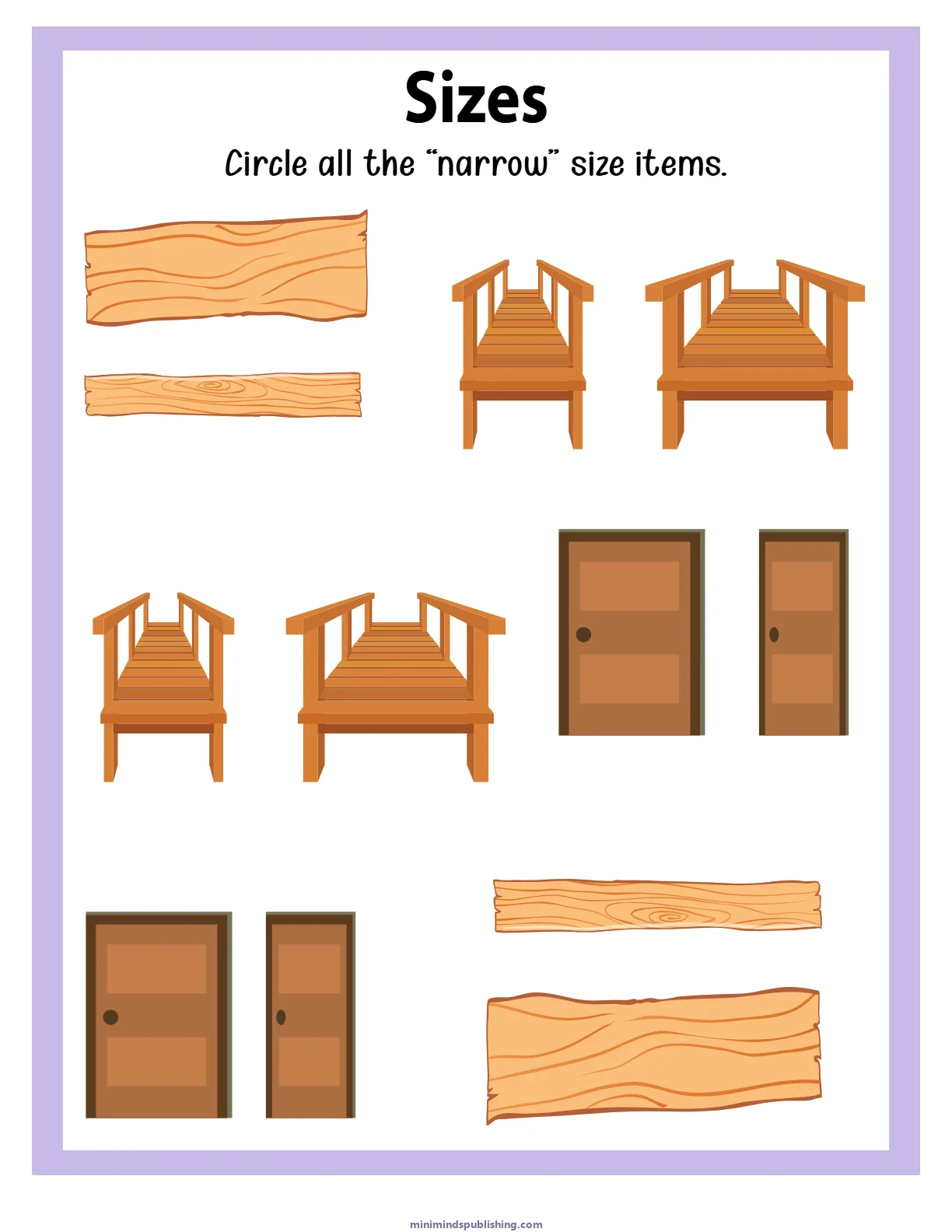 Sizes 7 — free printable sizes activity sheet for ages 3-6