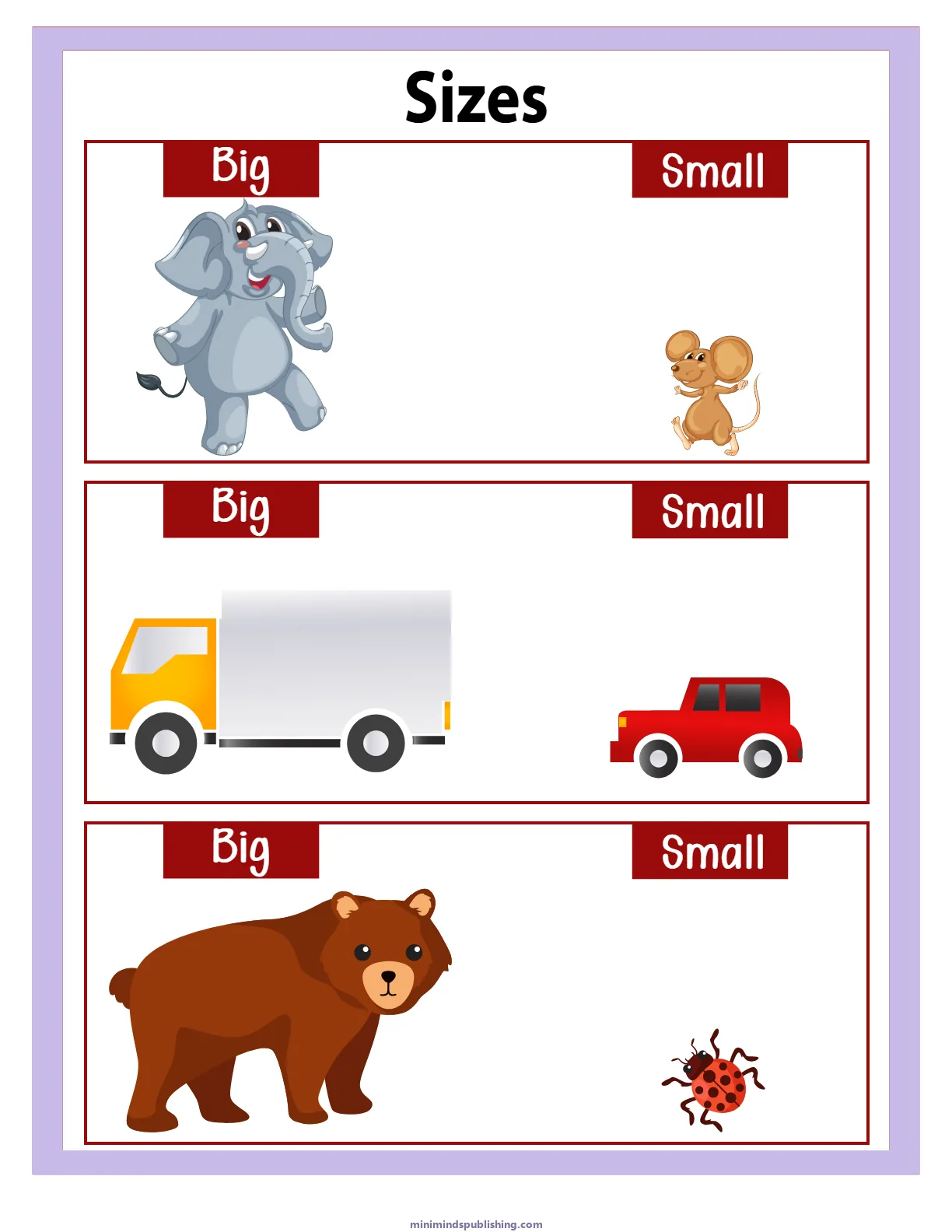 Sizes 8 — free printable sizes activity sheet for ages 3-6