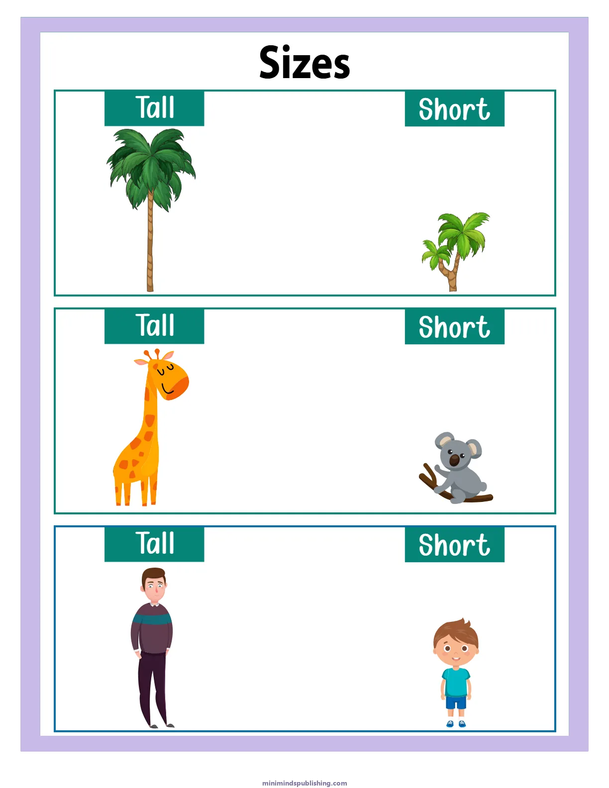 Sizes 11 — free printable sizes activity sheet for ages 3-6