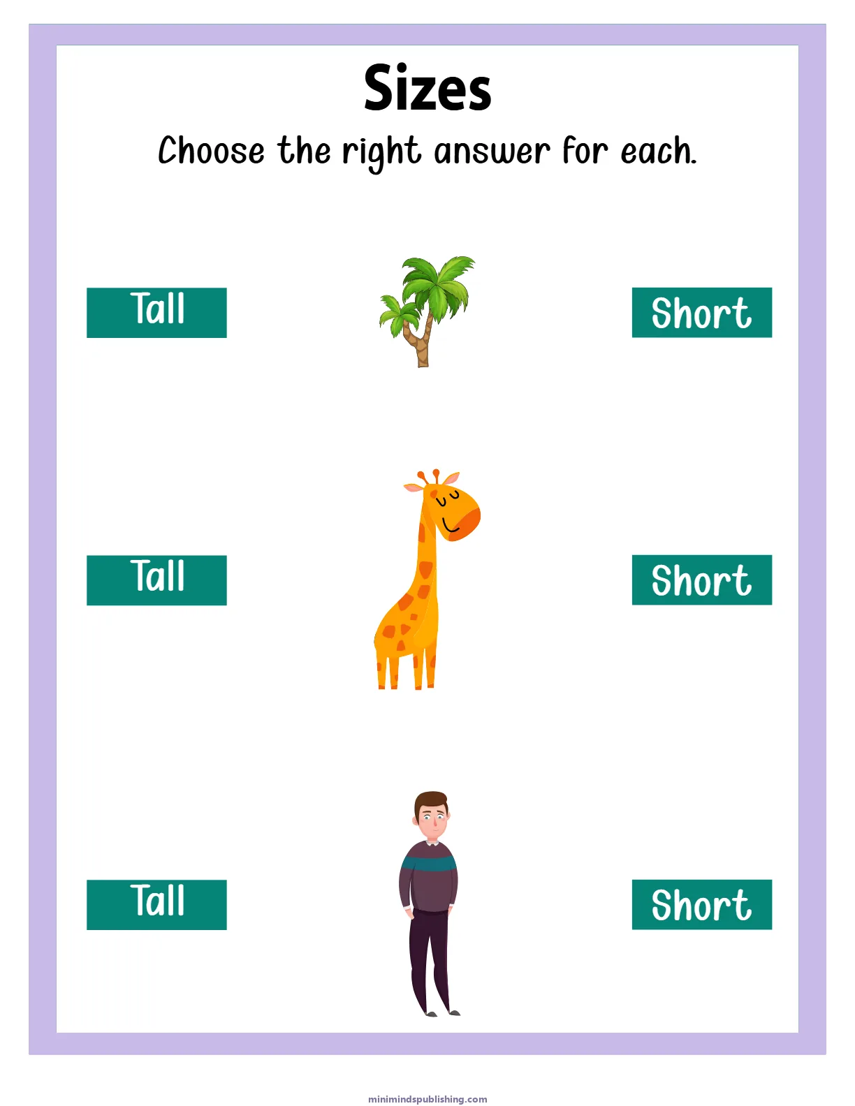 Sizes 12 — free printable sizes activity sheet for ages 3-6