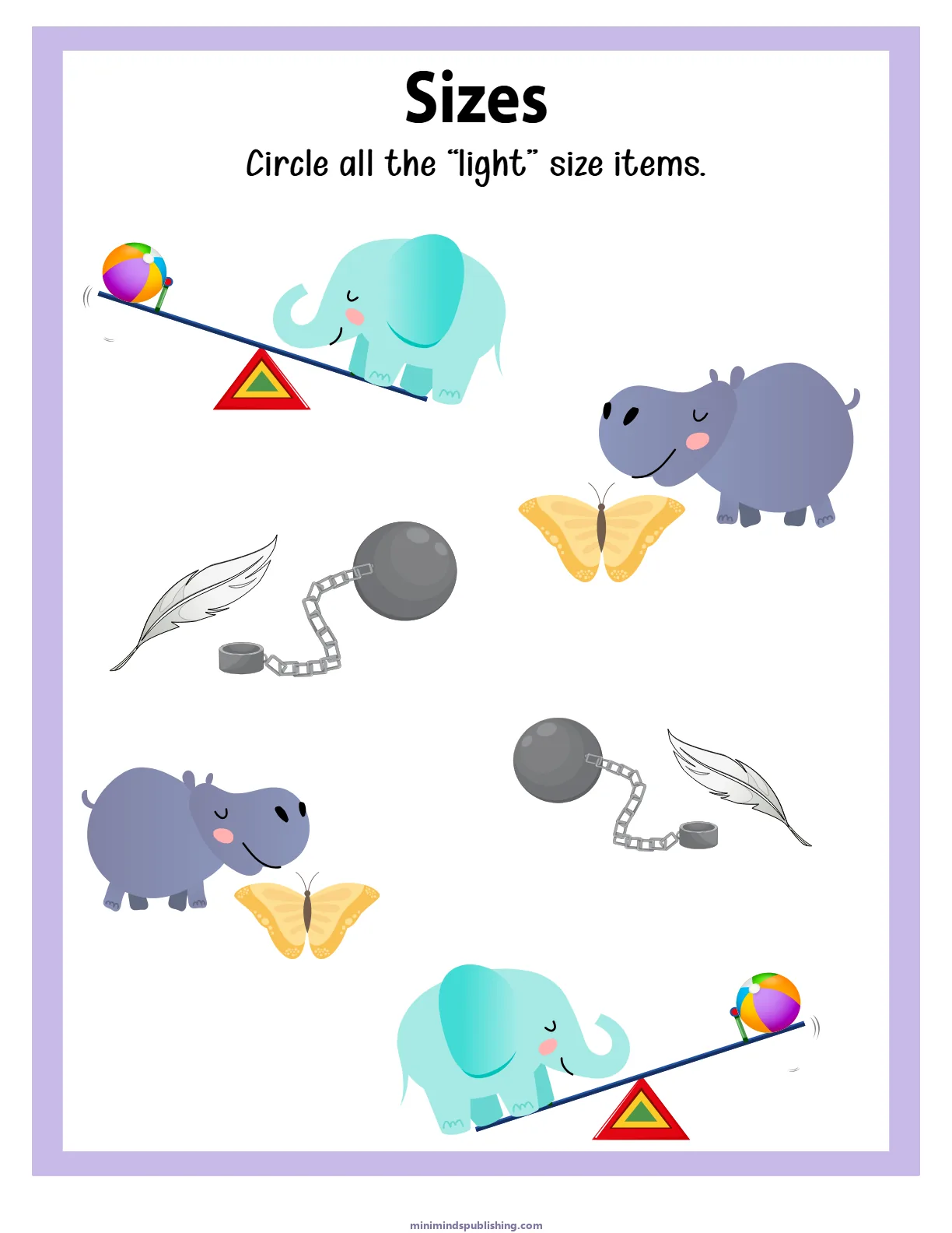 Sizes 16 — free printable sizes activity sheet for ages 3-6