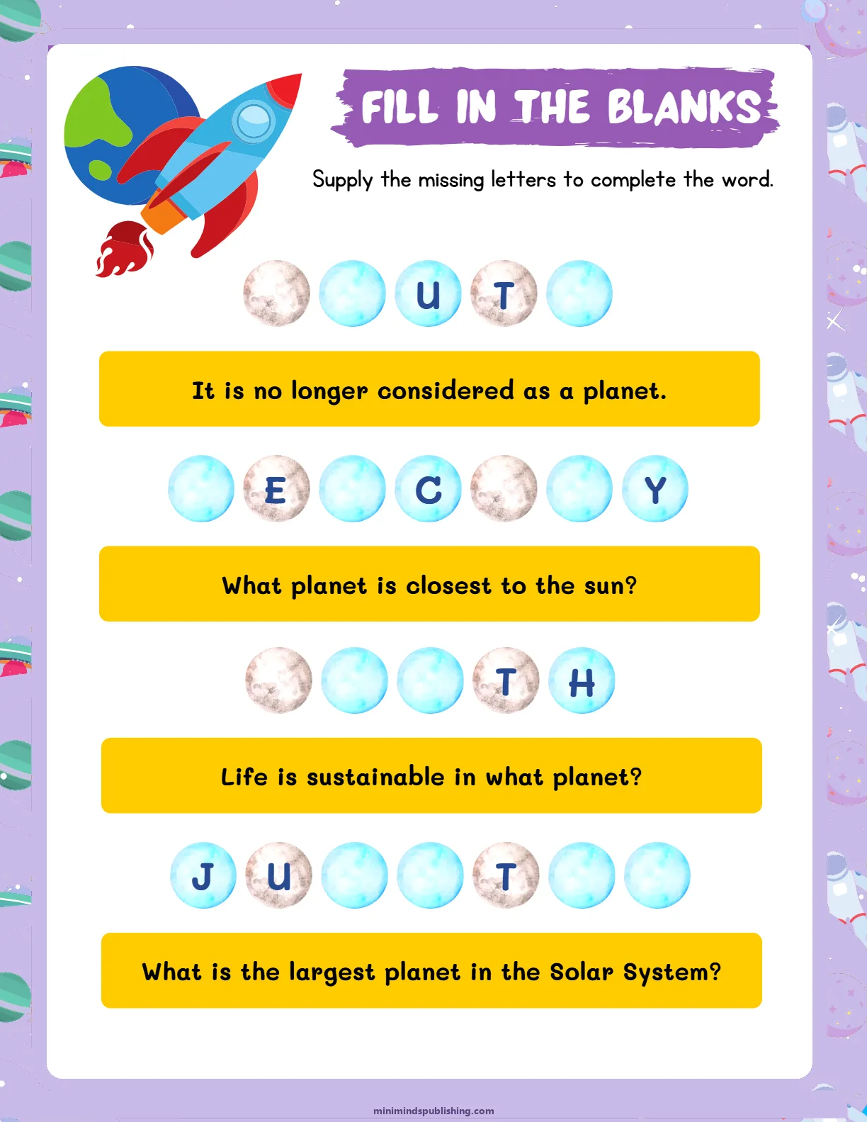 Space Activities 3 — free printable space activities activity sheet for ages 4-7