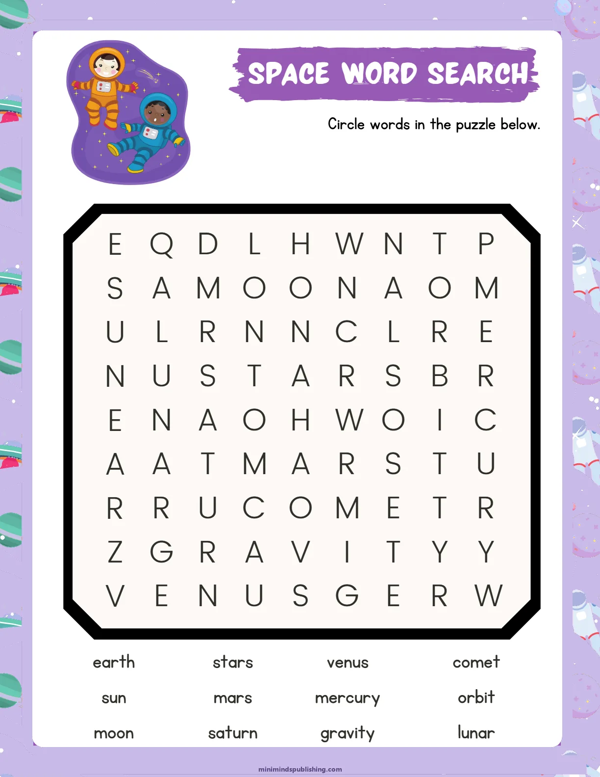 Space Activities 13 — free printable space activities activity sheet for ages 4-7