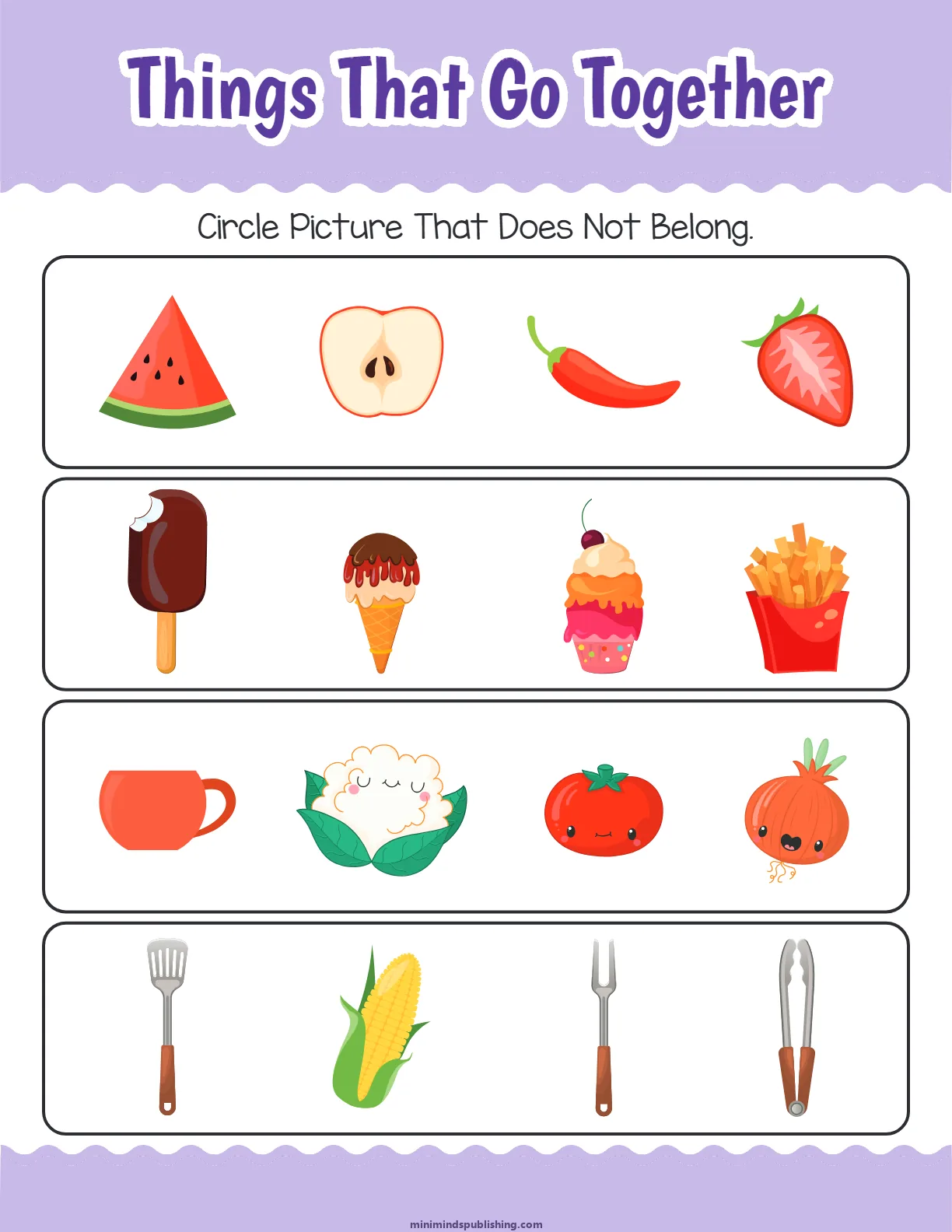 Things That Go Together 13 โ free printable things that go together activity sheet for ages 3-6
