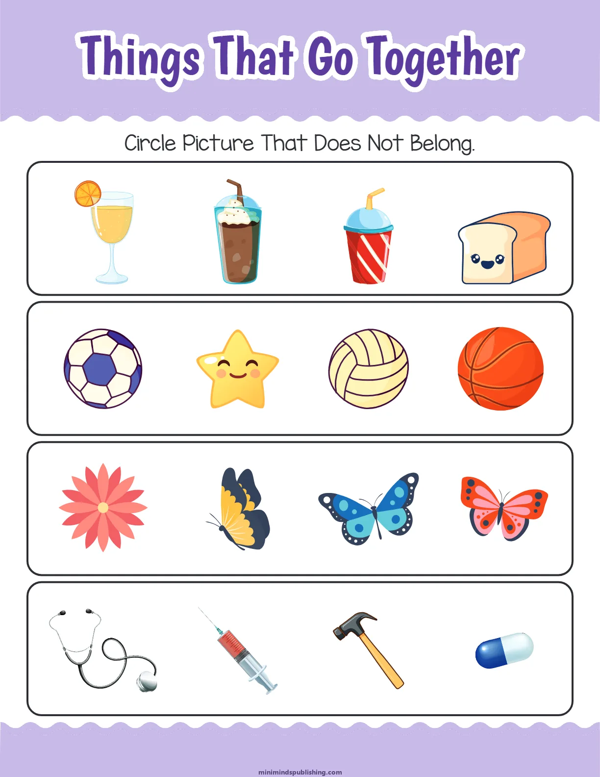 Things That Go Together 17 โ free printable things that go together activity sheet for ages 3-6
