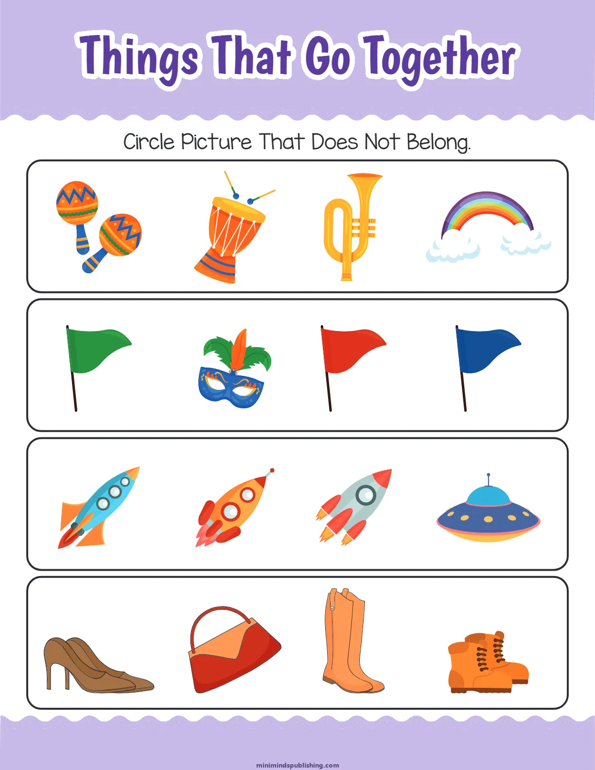 Things That Go Together 22 โ free printable things that go together activity sheet for ages 3-6
